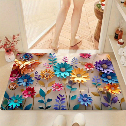 1pc Multi-Color Floral Print Design Bathroom Mat, Anti-Slip