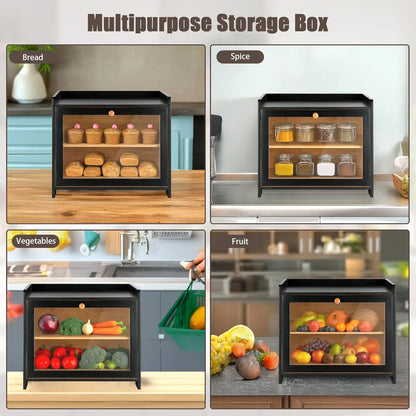 2 Layer Large Farmhouse Bread Box with Window