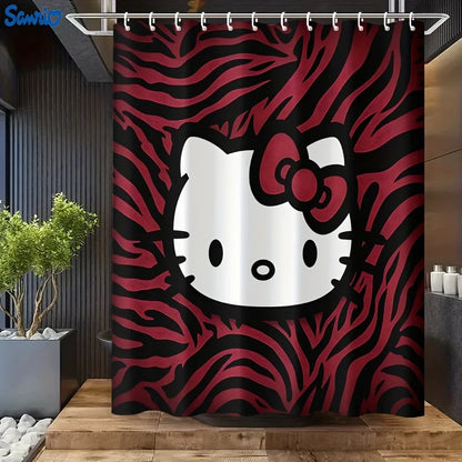 Hello Kitty Pattern Shower Curtain with 12 Hooks