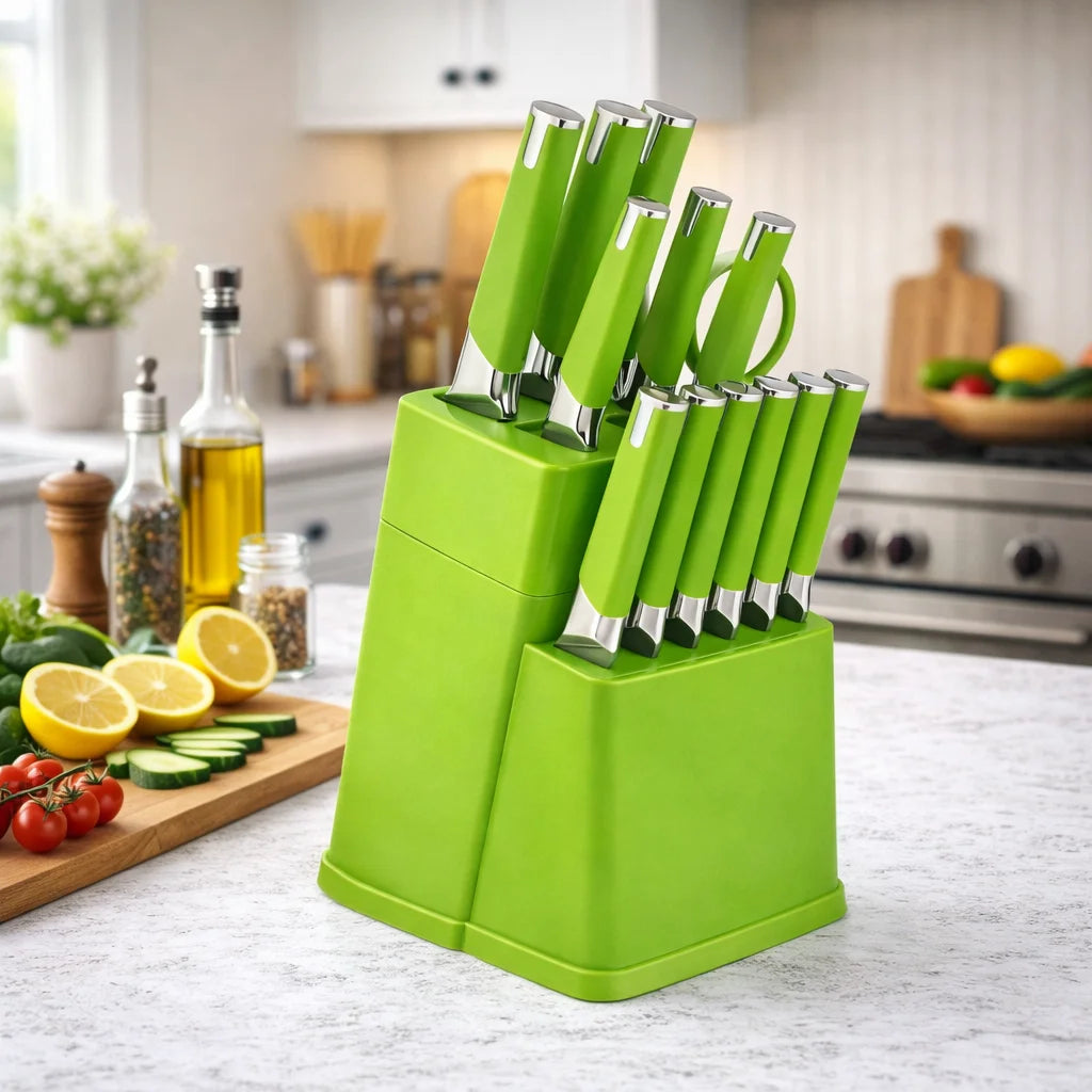 13Pcs Professional Kitchen Knife Block Set with 6 Steak Knives