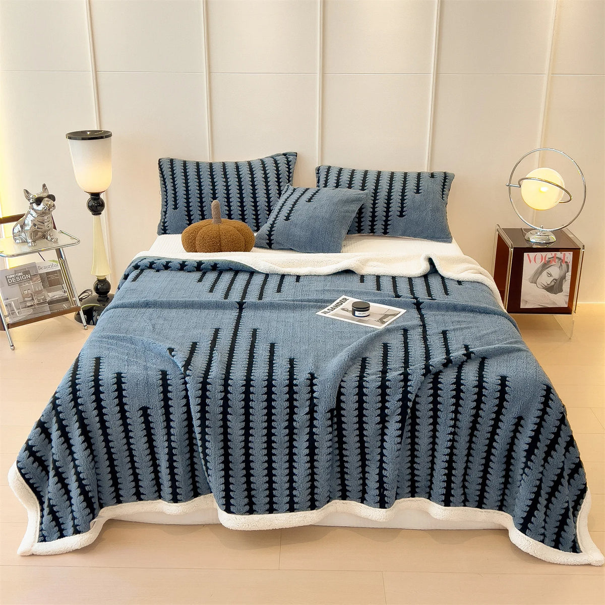 1PC Reversible Fluffy Sherpa Lined Blanket