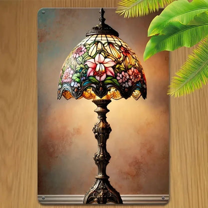 Elegant Floral Glass Table Lamp, Metal Sign Warm Beige