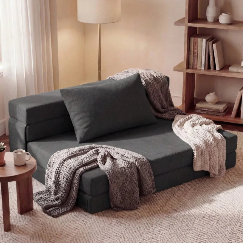 Two-Seater Convertible Boneless Couch, Foldable Pillow Type Mattress