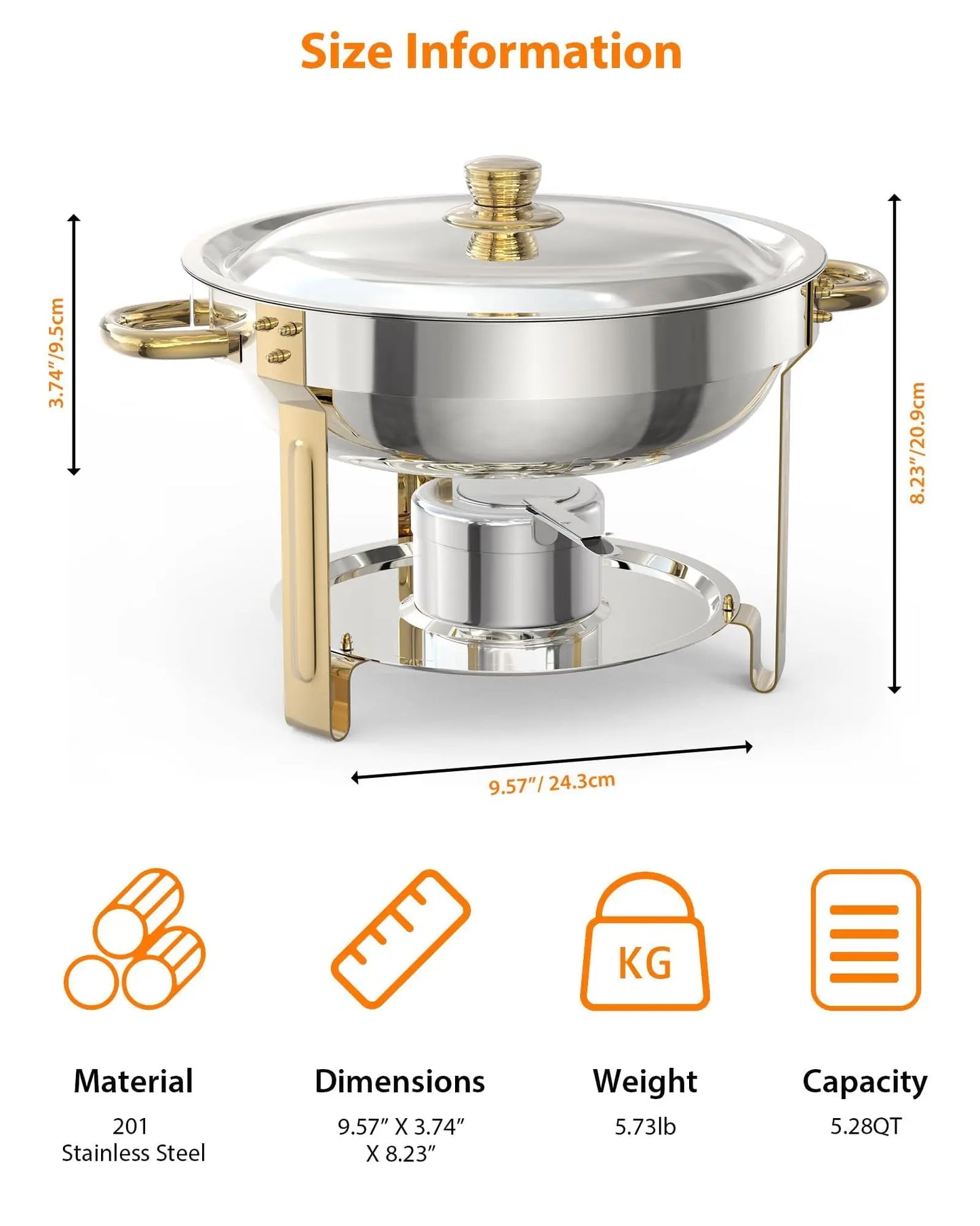2/4/6pk 5qt Round Stainless-Steel Chafing Dish Set w/Lid