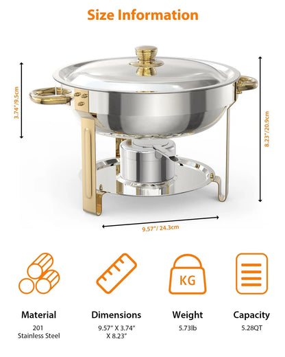 2/4/6pk 5qt Round Stainless-Steel Chafing Dish Set w/Lid