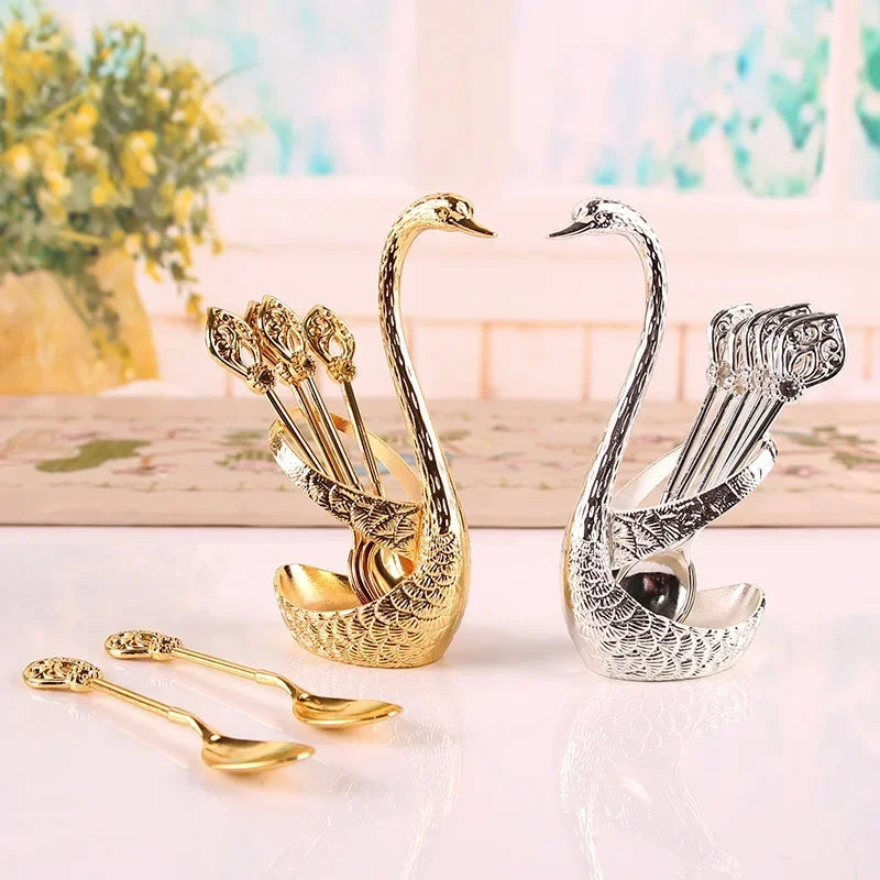 Elegant Swan Tableware Holder, Stainless Steel Spoon and Fork Base