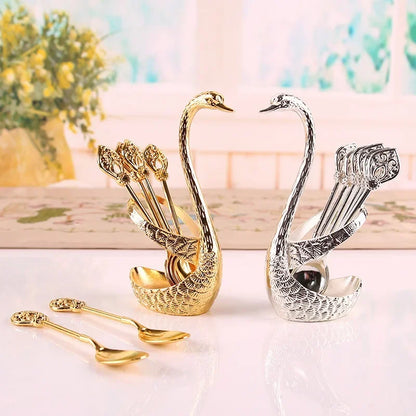 Elegant Swan Tableware Holder, Stainless Steel Spoon and Fork Base