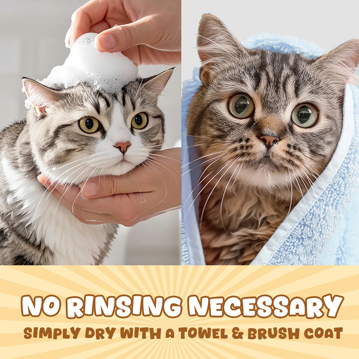 Pet Shower Gel Shampoo, Dry Cleaning Foam Without Rinse