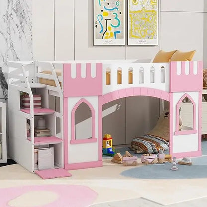 Playhouse Design Twin Size Loft Bed w/Built-in Storage