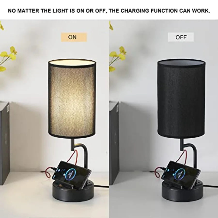 Table Lamp Set with 3 USB Charging Ports, AC Outlet and Phone Stands