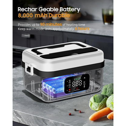 Rechargeable Portable Food Warmer w/Fork and Spoon, Insulated Carrying Bag