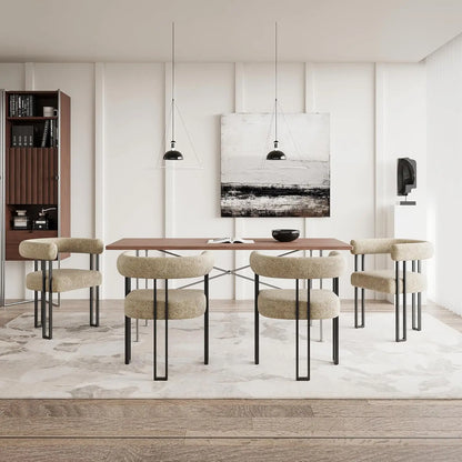 Set (2) Modern Bouclé Fabric Upholstered Dining Room Armchairs