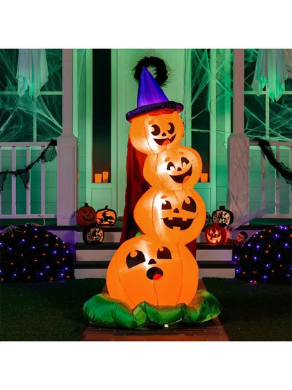 6 FT Inflatable Pumpkins with Witch Hat and Built-in LEDs
