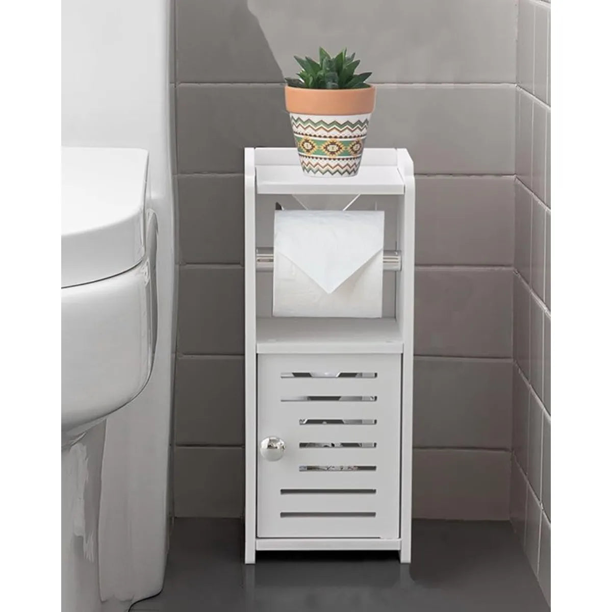 Toilet Paper Holder Stand, Free Standing PVC Bathroom Cabinet