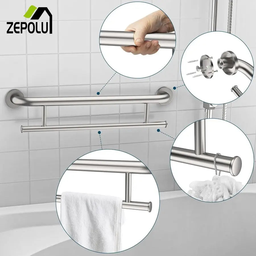Stainless Safety Bar, Towel Holder, Nickel, 24 Inch 1.25 Diameter