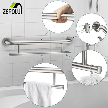 Stainless Safety Bar, Towel Holder, Nickel, 24 Inch 1.25 Diameter
