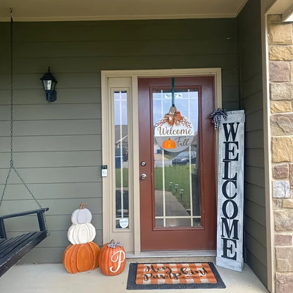 Autumn Pumpkin Round Wooden Front Door Decor with Bow