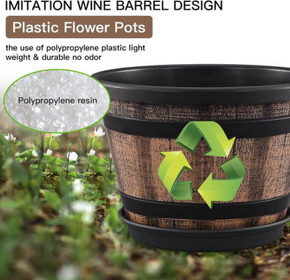 3pk, 10' Whiskey Barrel Planters w/Drainage Holes and Saucers,