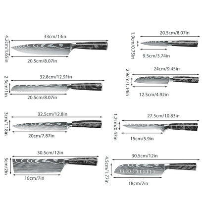 8PCS Portable Knife Set, Carbon Stainless Steel Knife, Sharpener