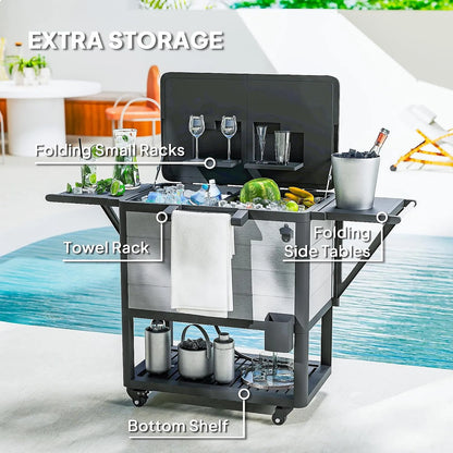 104qt Rolling Patio Ice Chest with Bottle Opener & Shelves