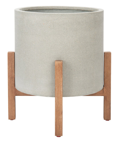 Modern Glam Round Patio Planter w/Stand, Light Grey Finish