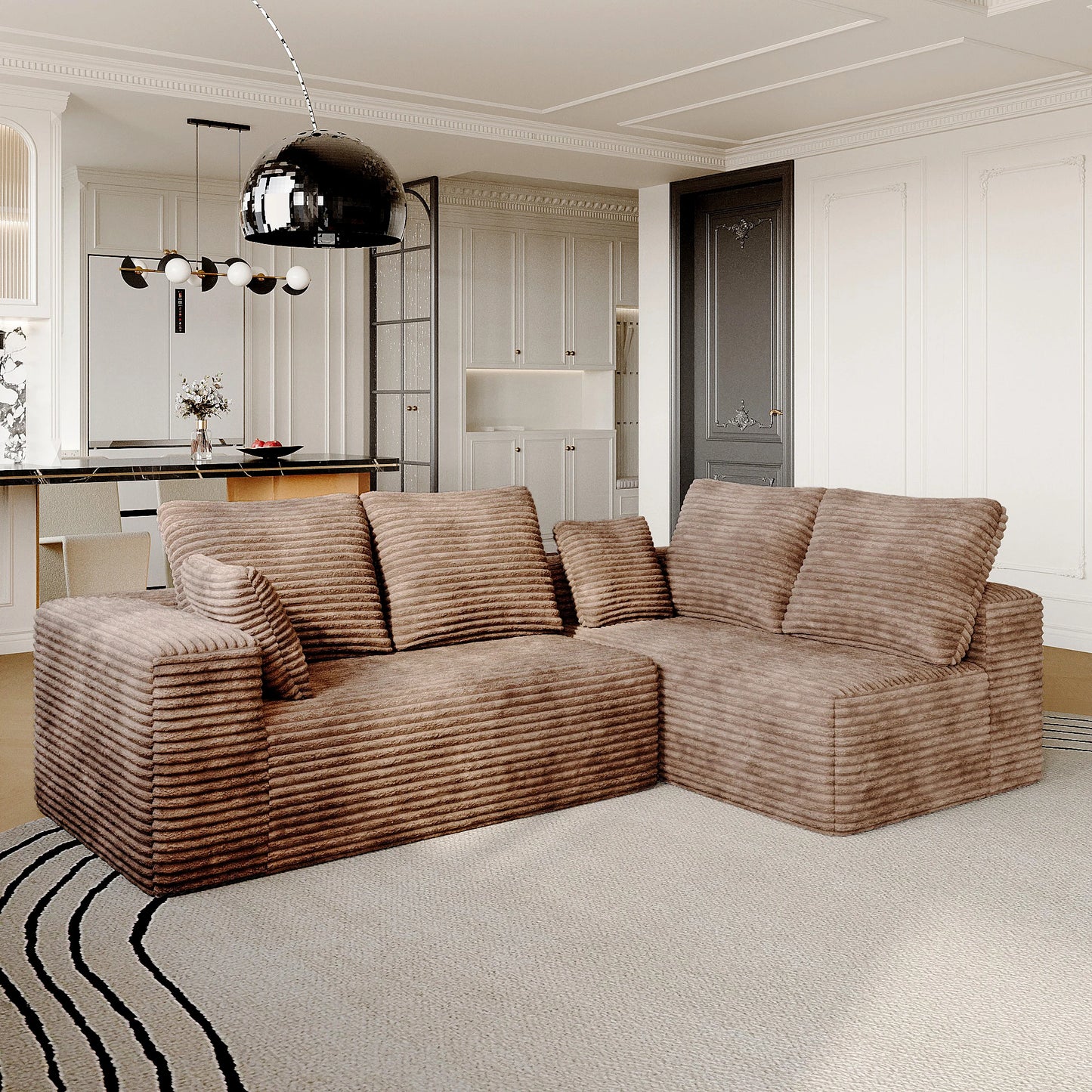 Modern 104" Boneless Sectional Couch w/L-Shape Chaise, Deep Seat