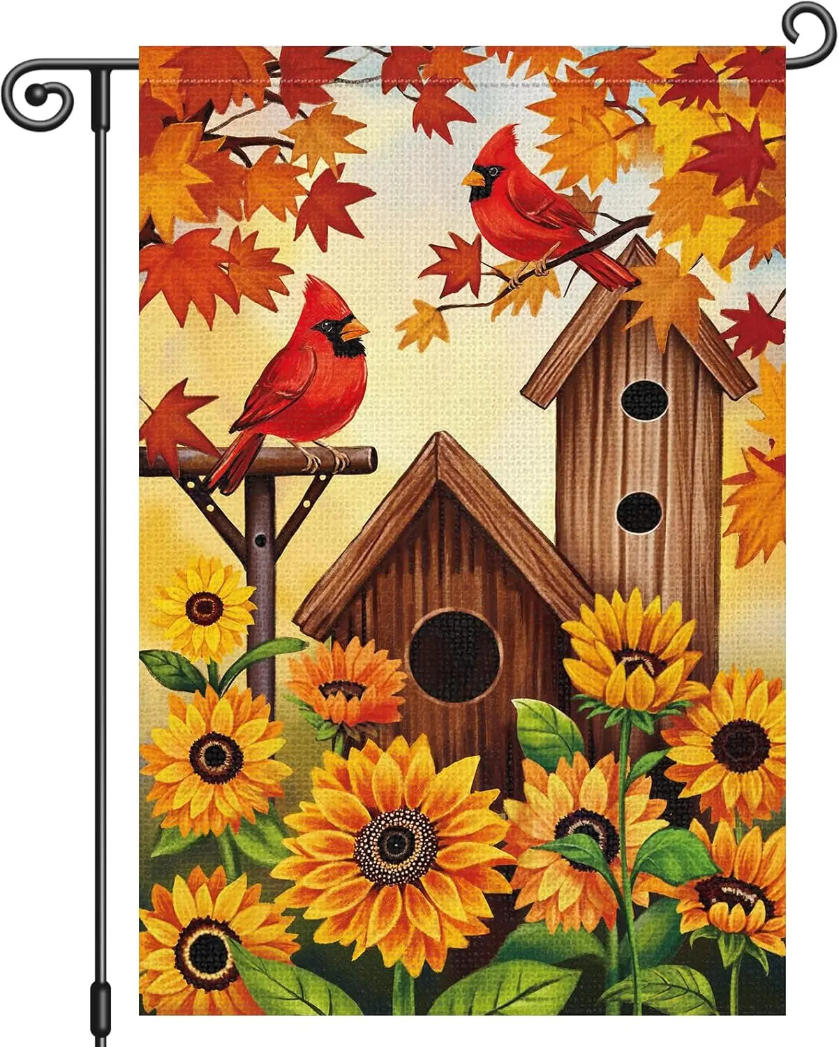 Fall Garden Flag Cardinal Sunflower Bird Burlap Thanksgiving