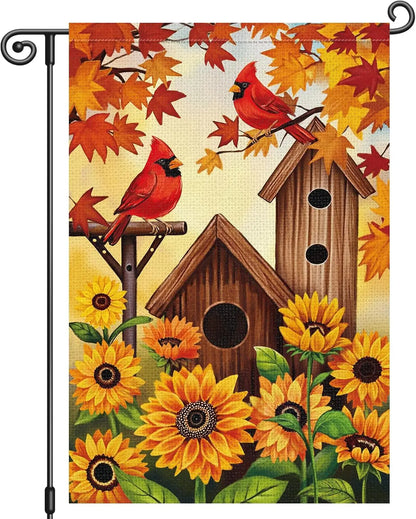 Fall Garden Flag Cardinal Sunflower Bird Burlap Thanksgiving