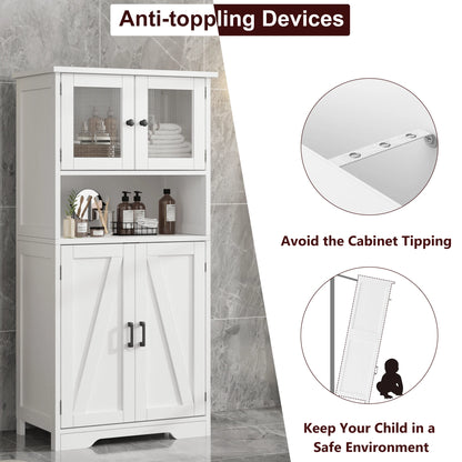 Free Standing Kitchen Pantry w/ 4 Doors, Tempered Glass