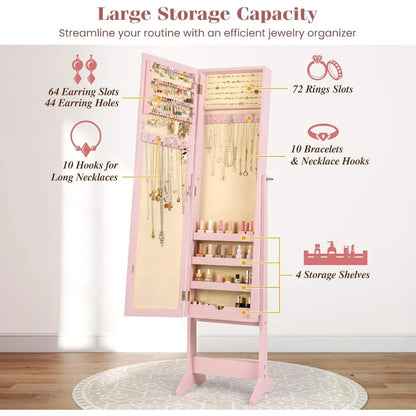 Adjustable Free-Standing Jewelry Armoire w/Full Length Mirror, 3 Positions