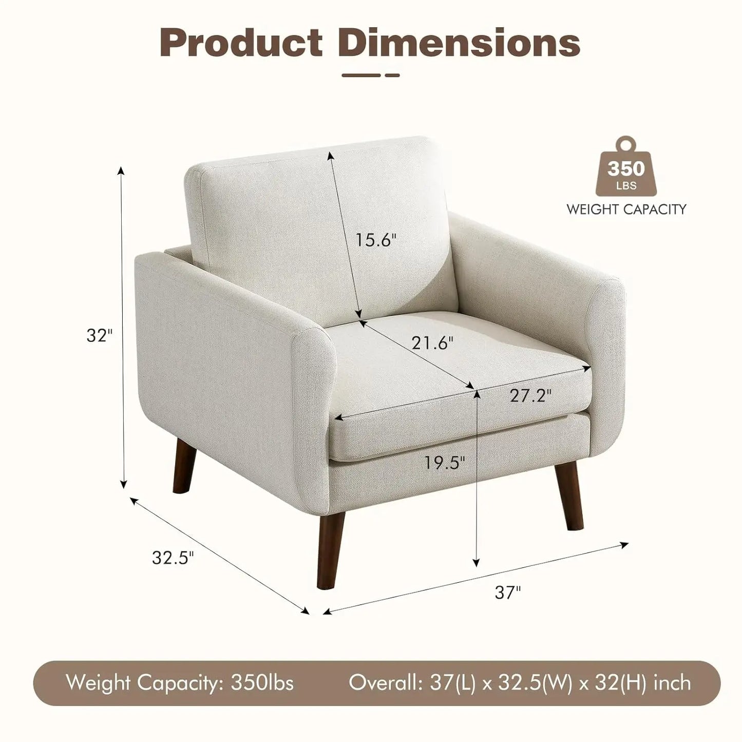 37" Oversized Mid-Century Modern Accent Chair
