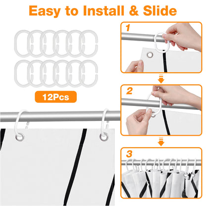 Minimalist Waterproof Polyester Fabric Shower Curtain Set w/12 Hooks
