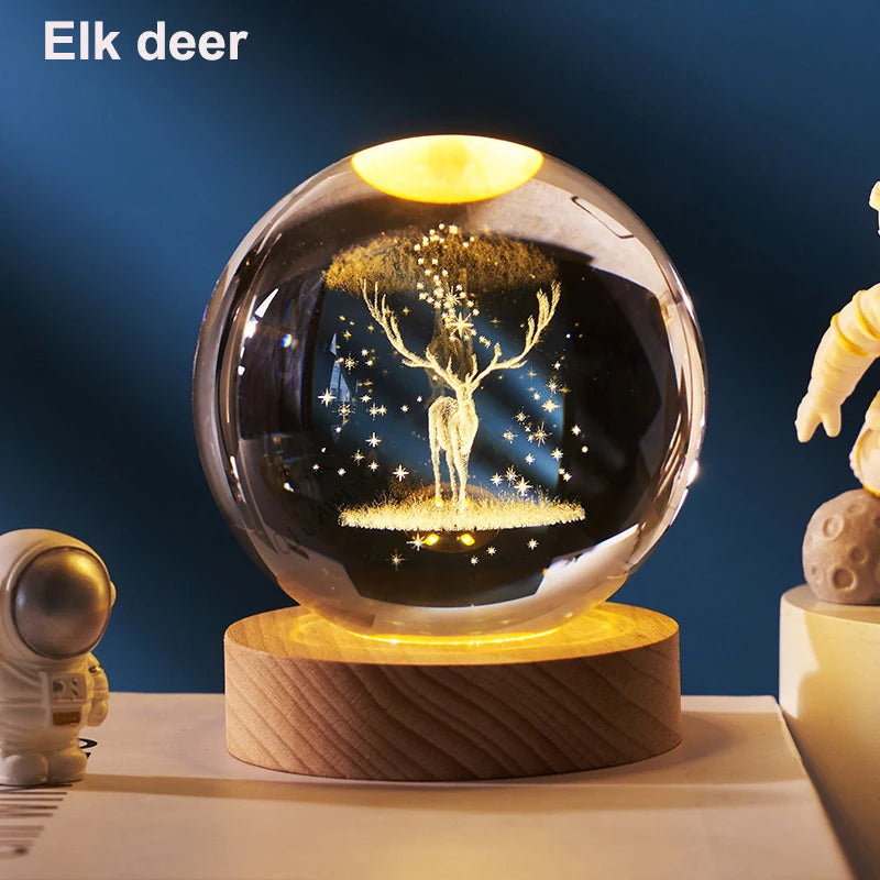 6cm 3D Crystal Ball Decoration 2026 Astronomy Solar System Planets Moon Astronaut LED Balls
