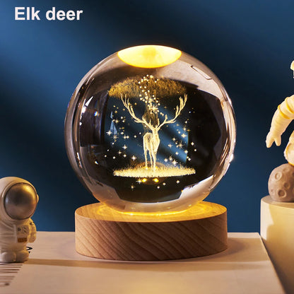 6cm 3D Crystal Ball Decoration 2026 Astronomy Solar System Planets Moon Astronaut LED Balls