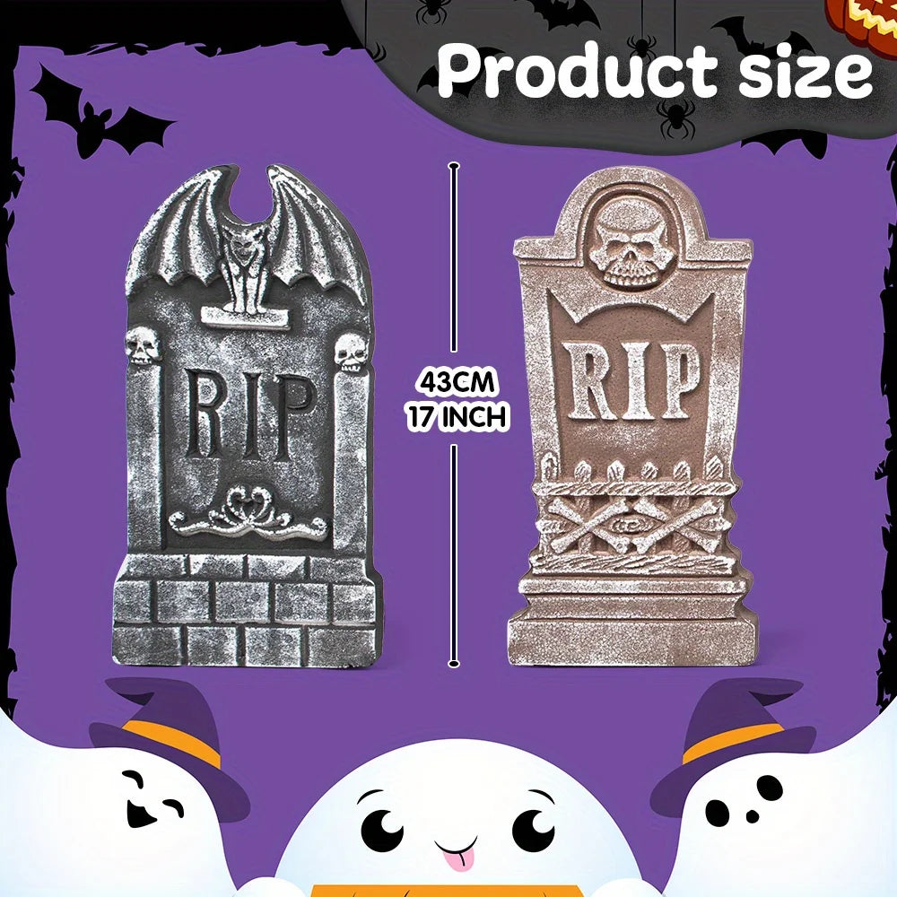5pc - 17'' Halloween Foam RIP Graveyard Tombstones with Stakes,