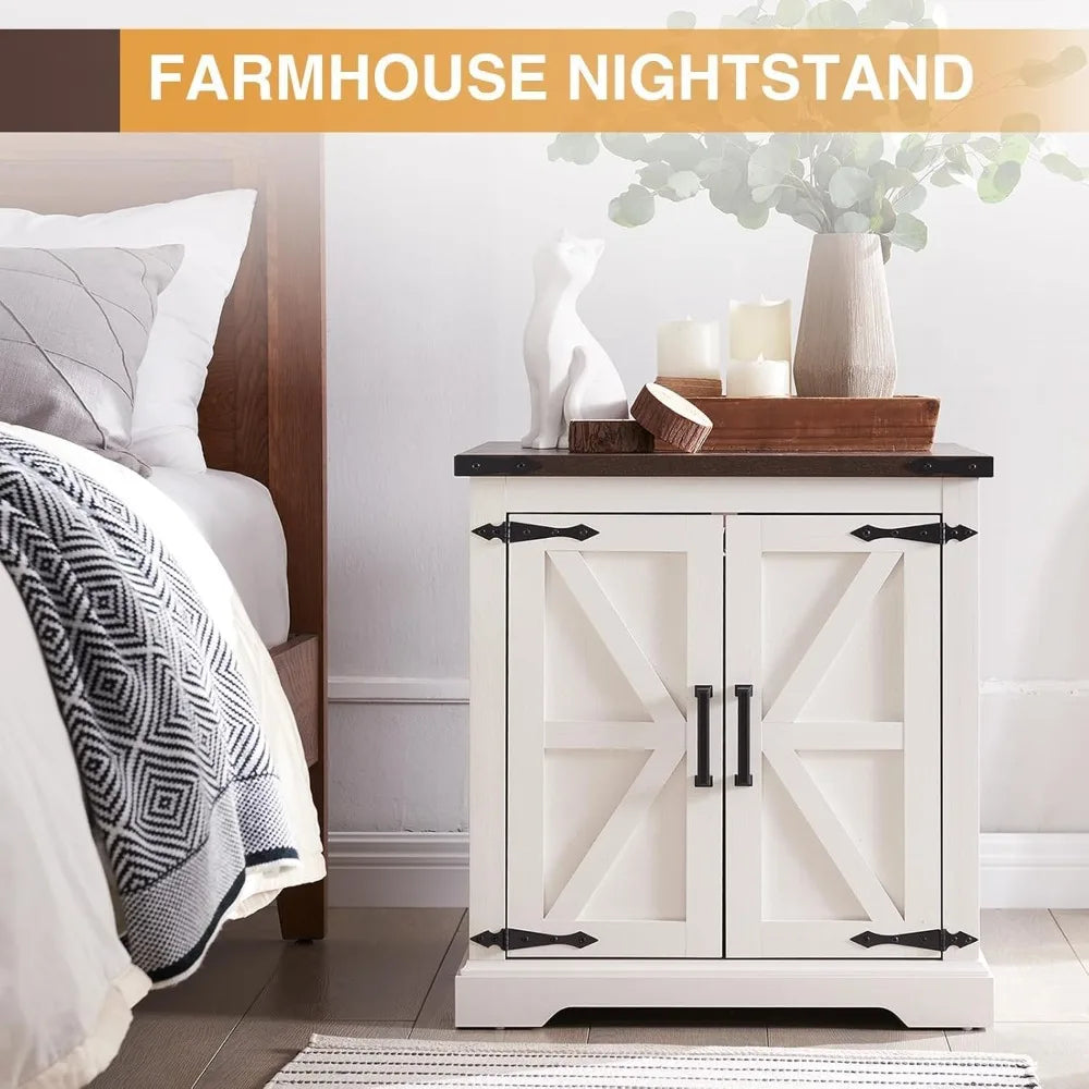 Rustic Wood Square Nightstand, Barndoor Style