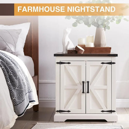 Rustic Wood Square Nightstand, Barndoor Style