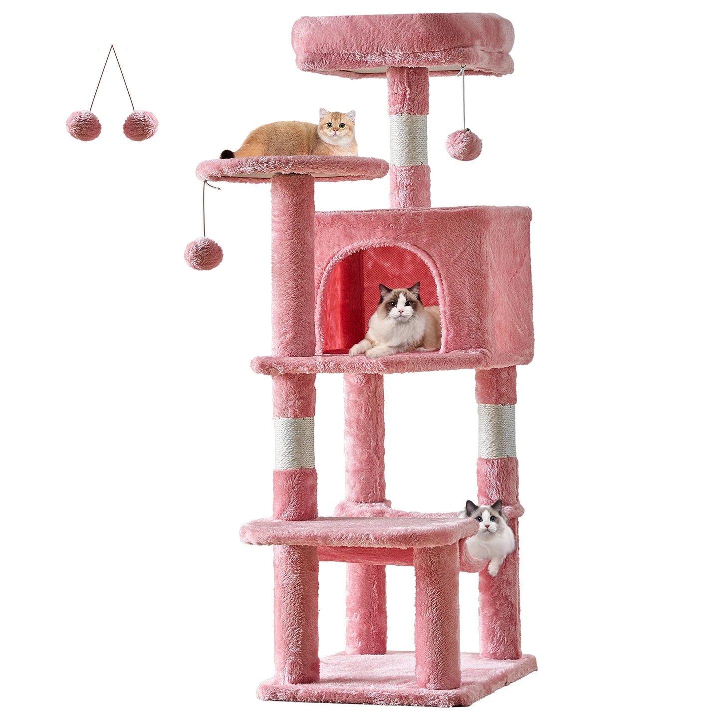 44" Stable Multi-Cat Climbing Tower, Scratching Posts, Beds