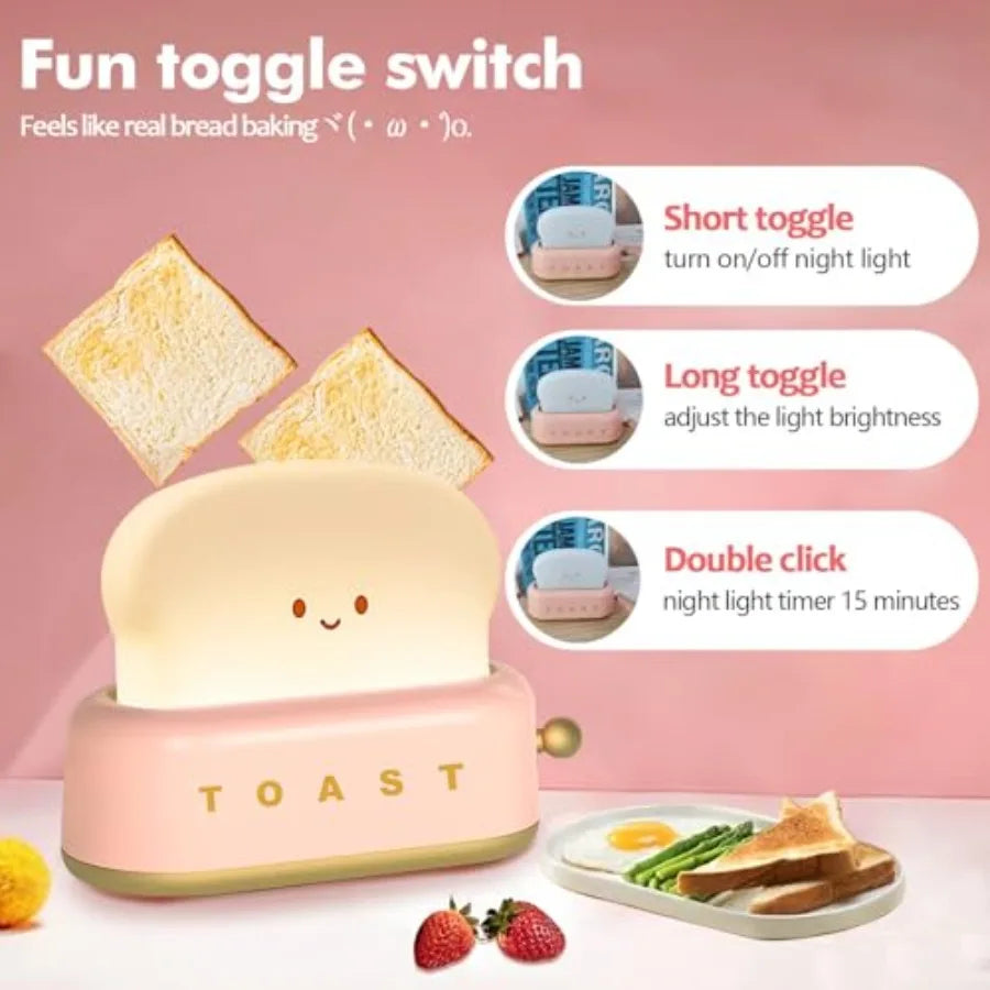 LED Toast Night Light, Rechargeable and Portable Light w/Timer