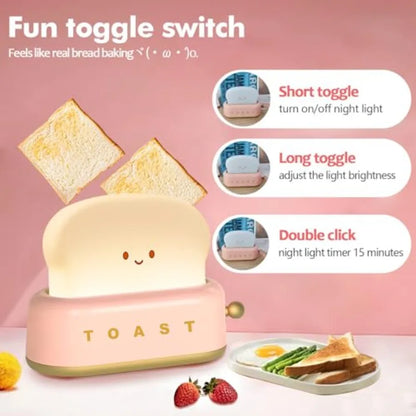 LED Toast Night Light, Rechargeable and Portable Light w/Timer