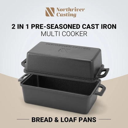 2pc - 9"x5" Cast Iron Loaf Pan with Lid for Even Baking