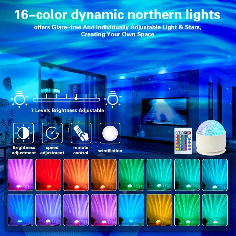 Starry Sky Galaxy Aurora Projector LED Night Light, 16 Colors