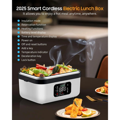 Rechargeable Portable Food Warmer w/Fork and Spoon, Insulated Carrying Bag
