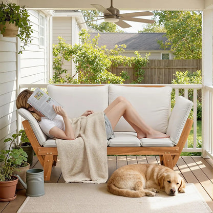 Outdoor Loveseat, Soft Cushion, Laydown Convertible, Adjustable Armrest
