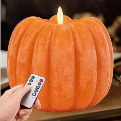 Flickering Flameless Wax Pumpkin LED Candle w/ Timer Remote Control