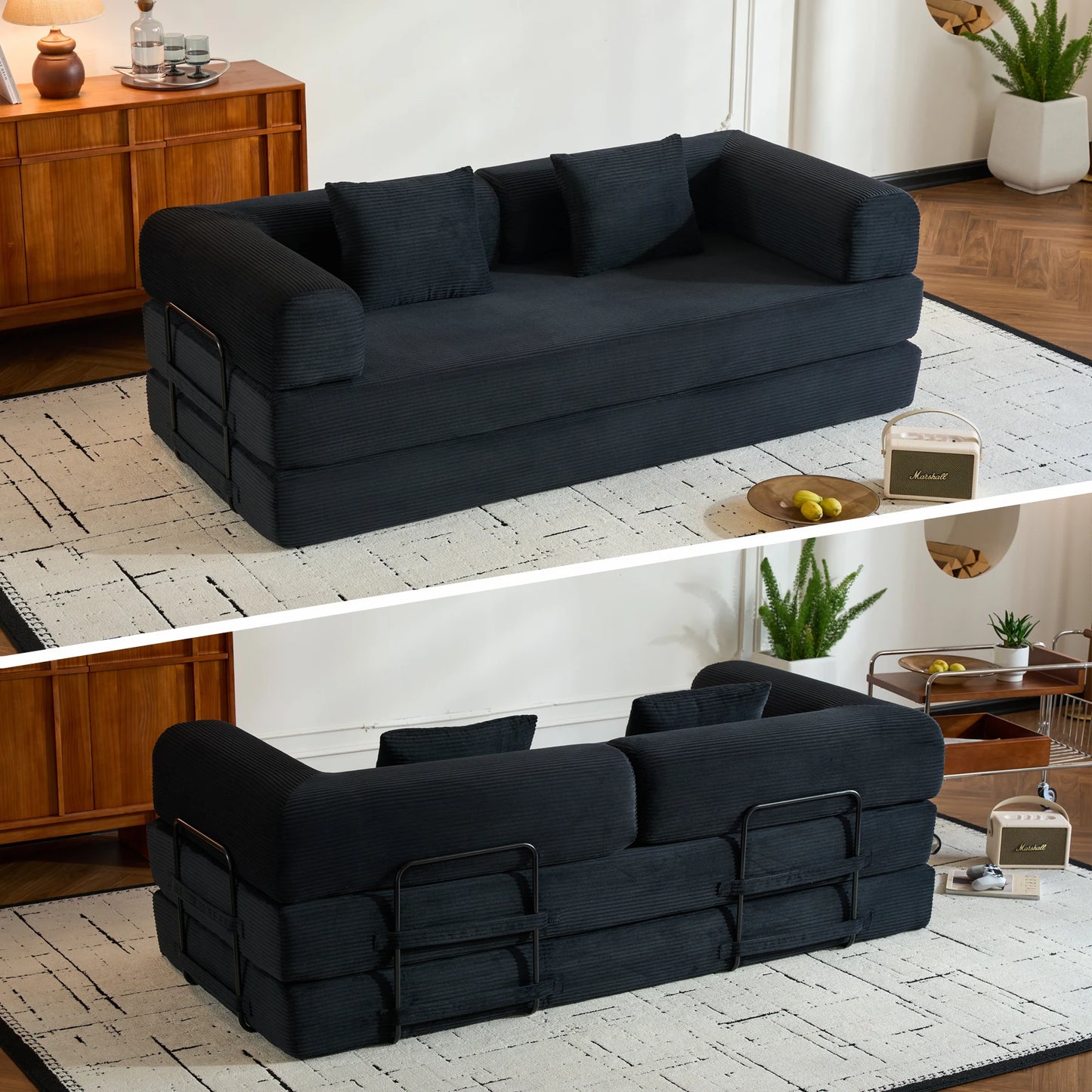 79" Folding Convertible Sofa Bed, Oversized Corduroy Futon, Boneless Loveseat