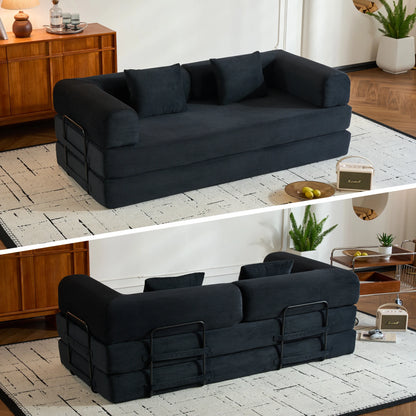 79" Folding Convertible Sofa Bed, Oversized Corduroy Futon, Boneless Loveseat