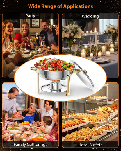 2/4/6pk 5qt Round Stainless-Steel Chafing Dish Set w/Lid