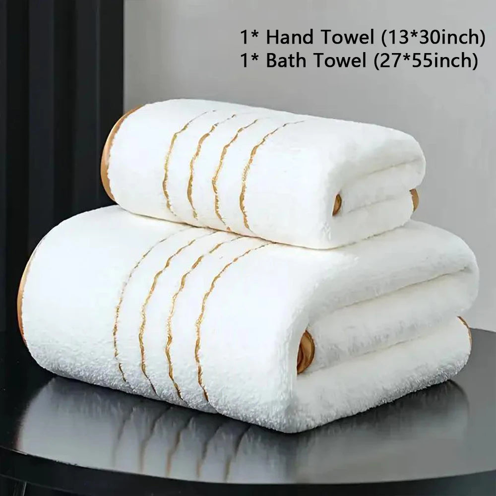 2/3/6/8 Pcs Bath Towel Set White & Gray with Gold Accents