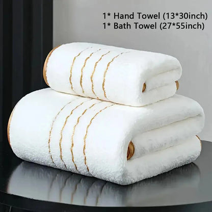 2/3/6/8 Pcs Bath Towel Set White & Gray with Gold Accents